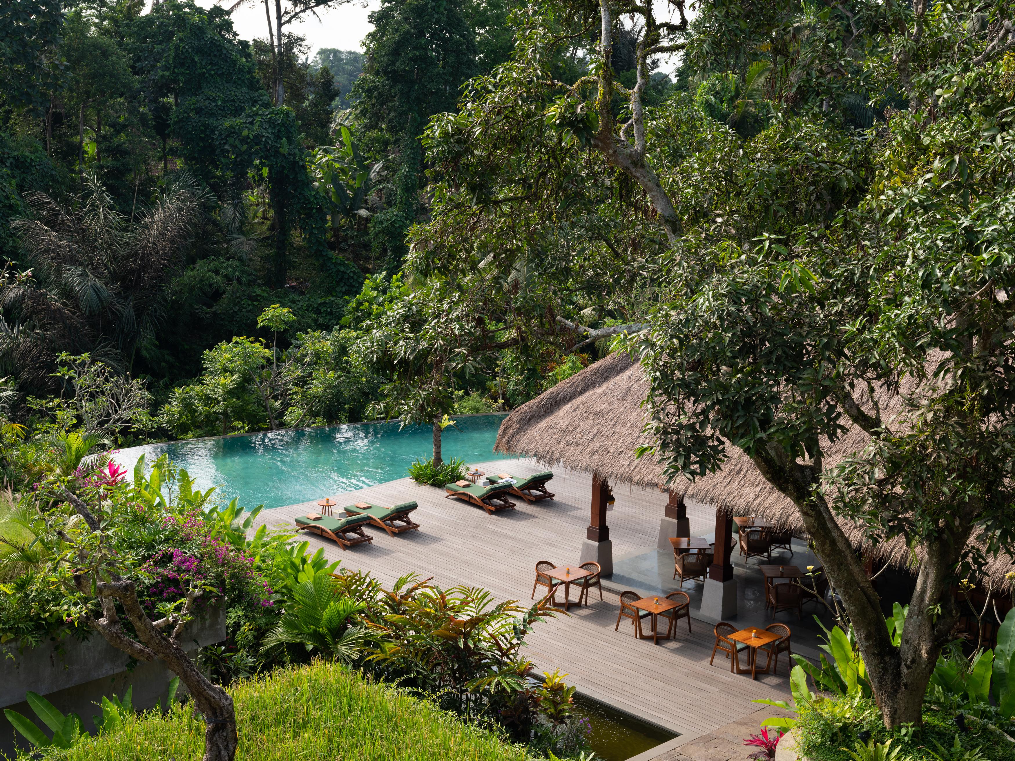 Adiwana Suweta Otel Ubud Dış mekan fotoğraf The swimming pool at the resort